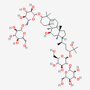 molecular formula C54H92O24 B10817982 (2R,3R,4S,5S,6R)-2-[[(2R,3S,4S,5R,6R)-6-[[(3S,8S,9R,10R,11R,13R,14S,17R)-17-[(2R,5R)-5-[(2S,3R,4S,5S,6R)-4,5-dihydroxy-6-(hydroxymethyl)-3-[(2R,3S,4R,5R,6S)-3,4,5-trihydroxy-6-(hydroxymethyl)oxan-2-yl]oxyoxan-2-yl]oxy-6-hydroxy-6-methylheptan-2-yl]-11-hydroxy-4,4,9,13,14-pentamethyl-2,3,7,8,10,11,12,15,16,17-decahydro-1H-cyclopenta[a]phenanthren-3-yl]oxy]-3,4,5-trihydroxyoxan-2-yl]methoxy]-6-(hydroxymethyl)oxane-3,4,5-triol 