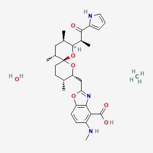 molecular formula C30H43N3O7 B10818005 methane;5-(methylamino)-2-[[(2S,3R,5R,6S,8R,9R)-3,5,9-trimethyl-2-[(2S)-1-oxo-1-(1H-pyrrol-2-yl)propan-2-yl]-1,7-dioxaspiro[5.5]undecan-8-yl]methyl]-1,3-benzoxazole-4-carboxylic acid;hydrate 