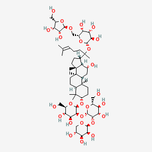 molecular formula C58H98O26 B10818010 (2R,3R,4S,5R,6S)-2-[[(2R,3R,4S,5S)-3,4-dihydroxy-5-(hydroxymethyl)oxolan-2-yl]oxymethyl]-6-[2-[(3S,5S,8R,9R,10R,12R,13S,14R,17S)-3-[(2R,3S,4S,5S,6R)-3-[(2S,3S,4S,5S,6R)-4,5-dihydroxy-6-(hydroxymethyl)-3-[(2S,3S,4S,5R)-3,4,5-trihydroxyoxan-2-yl]oxyoxan-2-yl]oxy-4,5-dihydroxy-6-(hydroxymethyl)oxan-2-yl]oxy-12-hydroxy-4,4,8,10,14-pentamethyl-2,3,5,6,7,9,11,12,13,15,16,17-dodecahydro-1H-cyclopenta[a]phenanthren-17-yl]-6-methylhept-5-en-2-yl]oxyoxane-3,4,5-triol 