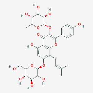 molecular formula C32H38O15 B10818057 5-hydroxy-2-(4-hydroxyphenyl)-8-(3-methylbut-2-enyl)-7-[(2S,4S,5S)-3,4,5-trihydroxy-6-(hydroxymethyl)oxan-2-yl]oxy-3-[(2S,3S,5R)-3,4,5-trihydroxy-6-methyloxan-2-yl]oxychromen-4-one 