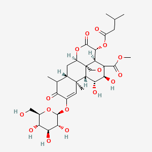 molecular formula C32H44O16 B10818099 methyl (1R,2S,3R,6R,8S,13S,14R,15R,16S)-15,16-dihydroxy-9,13-dimethyl-3-(3-methylbutanoyloxy)-4,10-dioxo-11-[(2S,3R,4S,5S,6R)-3,4,5-trihydroxy-6-(hydroxymethyl)oxan-2-yl]oxy-5,18-dioxapentacyclo[12.5.0.01,6.02,17.08,13]nonadec-11-ene-17-carboxylate 