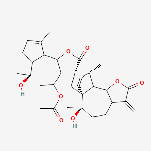 molecular formula C32H40O8 B10818193 [(1'R,2'R,3R,6R,11'R)-2',6-dihydroxy-2',6,9,11'-tetramethyl-6'-methylidene-2,7'-dioxospiro[4,5,6a,7,9a,9b-hexahydro-3aH-azuleno[4,5-b]furan-3,15'-8-oxatetracyclo[9.2.2.01,10.05,9]pentadec-12-ene]-4-yl] acetate 