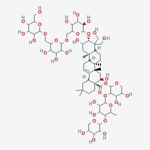 [3-[3,4-dihydroxy-6-methyl-5-(3,4,5-trihydroxyoxan-2-yl)oxyoxan-2-yl]oxy-4,5-dihydroxyoxan-2-yl] (4aR,5R,6aR,6aS,6bR,8aR,10R,12aR,14bS)-5,11-dihydroxy-9,9-bis(hydroxymethyl)-2,2,6a,6b,12a-pentamethyl-10-[(3R)-3,4,5-trihydroxy-6-[[3,4,5-trihydroxy-6-[[3,4,5-trihydroxy-6-(hydroxymethyl)oxan-2-yl]oxymethyl]oxan-2-yl]oxymethyl]oxan-2-yl]oxy-1,3,4,5,6,6a,7,8,8a,10,11,12,13,14b-tetradecahydropicene-4a-carboxylate