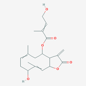 molecular formula C20H26O6 B10818268 (9-hydroxy-6,10-dimethyl-3-methylidene-2-oxo-3a,4,5,8,9,11a-hexahydrocyclodeca[b]furan-4-yl) 4-hydroxy-2-methylbut-2-enoate 