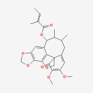 molecular formula C27H30O8 B10818312 (18,19-Dimethoxy-13,14-dimethyl-20-oxo-3,6,8-trioxapentacyclo[9.9.1.01,16.04,21.05,9]henicosa-4(21),5(9),10,16,18-pentaen-12-yl) 2-methylbut-2-enoate 