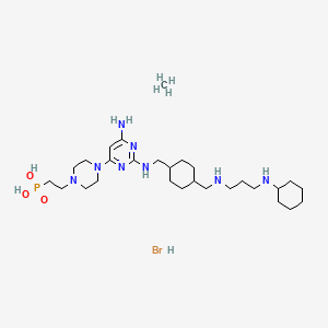 molecular formula C28H56BrN8O3P B10818380 2-[4-[6-amino-2-[[4-[[3-(cyclohexylamino)propylamino]methyl]cyclohexyl]methylamino]pyrimidin-4-yl]piperazin-1-yl]ethylphosphonic acid;methane;hydrobromide 