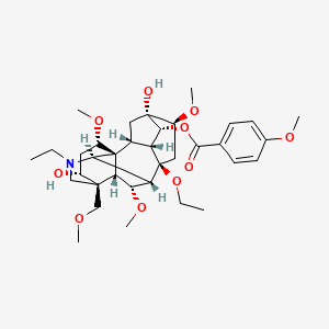 molecular formula C35H51NO10 B10818383 [(1S,2R,3R,4R,5R,6S,8R,9S,10R,13R,14R,16S,17S,18R)-8-ethoxy-11-ethyl-5,14-dihydroxy-6,16,18-trimethoxy-13-(methoxymethyl)-11-azahexacyclo[7.7.2.12,5.01,10.03,8.013,17]nonadecan-4-yl] 4-methoxybenzoate 