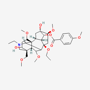 molecular formula C35H51NO10 B10818447 [(1S,2R,3R,4R,5R,6S,8R,10R,13R,14R,17S,18R)-8-ethoxy-11-ethyl-5,14-dihydroxy-6,16,18-trimethoxy-13-(methoxymethyl)-11-azahexacyclo[7.7.2.12,5.01,10.03,8.013,17]nonadecan-4-yl] 4-methoxybenzoate 