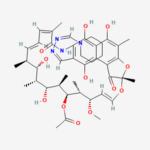 molecular formula C44H58N4O12 B10821212 [(7S,9E,11S,12R,13S,14R,15R,16R,17S,18S,19E,21Z)-2,15,17,27,29-pentahydroxy-11-methoxy-3,7,12,14,16,18,22-heptamethyl-6,23-dioxo-26-[(Z)-[(Z)-piperidin-1-ylmethylidenehydrazinylidene]methyl]-8,30-dioxa-24-azatetracyclo[23.3.1.14,7.05,28]triaconta-1(29),2,4,9,19,21,25,27-octaen-13-yl] acetate 