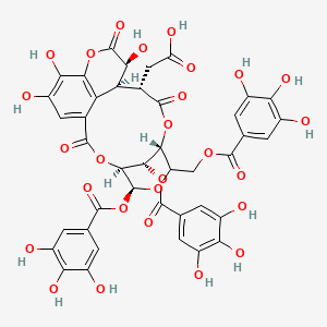 molecular formula C41H32O27 B10821486 2-[(4S,5S,8R,11S,12S,13S,21S)-13,17,18-trihydroxy-2,10,14-trioxo-5,21-bis[(3,4,5-trihydroxybenzoyl)oxy]-7-[(3,4,5-trihydroxybenzoyl)oxymethyl]-3,6,9,15-tetraoxatetracyclo[10.7.1.14,8.016,20]henicosa-1(19),16(20),17-trien-11-yl]acetic acid 