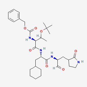 molecular formula C32H48N4O7 B10821539 benzyl N-[(1S)-2-tert-butoxy-1-[[(1S)-1-(cyclohexylmethyl)-2-[[(1S)-1-formyl-2-(2-oxopyrrolidin-3-yl)ethyl]amino]-2-oxo-ethyl]carbamoyl]propyl]carbamate 