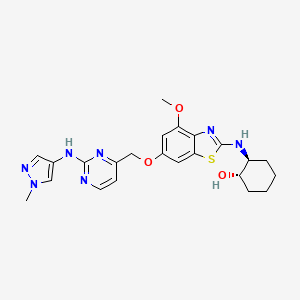 molecular formula C23H27N7O3S B10821640 (1S,2S)-2-[[4-methoxy-6-[[2-[(1-methylpyrazol-4-yl)amino]pyrimidin-4-yl]methoxy]-1,3-benzothiazol-2-yl]amino]cyclohexan-1-ol 