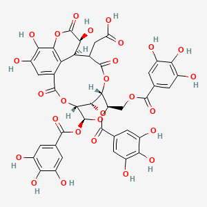 molecular formula C41H32O27 B10821710 2-[(4R,5S,7R,8R,12S,13S,21S)-13,17,18-trihydroxy-2,10,14-trioxo-5,21-bis[(3,4,5-trihydroxybenzoyl)oxy]-7-[(3,4,5-trihydroxybenzoyl)oxymethyl]-3,6,9,15-tetraoxatetracyclo[10.7.1.14,8.016,20]henicosa-1(19),16(20),17-trien-11-yl]acetic acid 