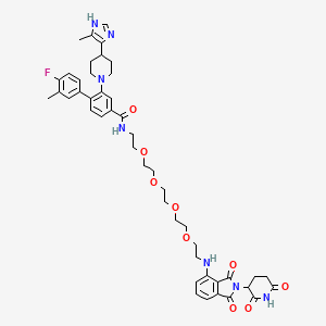 molecular formula C46H54FN7O9 B10821845 N-[2-[2-[2-[2-[2-[[2-(2,6-dioxopiperidin-3-yl)-1,3-dioxoisoindol-4-yl]amino]ethoxy]ethoxy]ethoxy]ethoxy]ethyl]-4-(4-fluoro-3-methylphenyl)-3-[4-(5-methyl-1H-imidazol-4-yl)piperidin-1-yl]benzamide 