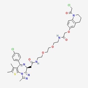 molecular formula C38H43Cl2N7O6S B10821872 N-[2-[2-[2-[[2-[[1-(2-chloroacetyl)-3,4-dihydro-2H-quinolin-6-yl]oxy]acetyl]amino]ethoxy]ethoxy]ethyl]-2-[(9S)-7-(4-chlorophenyl)-4,5,13-trimethyl-3-thia-1,8,11,12-tetrazatricyclo[8.3.0.02,6]trideca-2(6),4,7,10,12-pentaen-9-yl]acetamide 