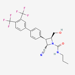 molecular formula C23H21F6N3O2 B10822367 (2S,3S,4S)-3-(3',4'-bis(trifluoromethyl)-[1,1'-biphenyl]-4-yl)-2-cyano-4-(hydroxymethyl)-N-propylazetidine-1-carboxamide 