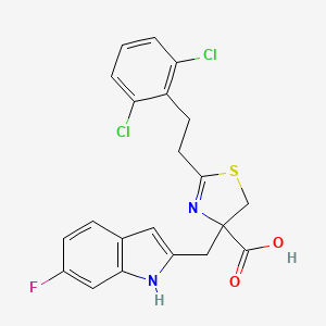 molecular formula C21H17Cl2FN2O2S B10822447 2-[2-(2,6-dichlorophenyl)ethyl]-4-[(6-fluoro-1H-indol-2-yl)methyl]-5H-1,3-thiazole-4-carboxylic acid 