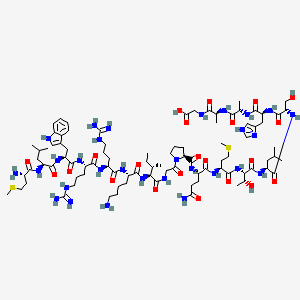 molecular formula C90H149N29O22S2 B10822507 2-[[(2S)-2-[[(2S)-2-[[(2S)-2-[[(2S)-2-[[(2S)-2-[[(2S,3R)-2-[[(2S)-2-[[(2S)-5-amino-2-[[(2S)-1-[2-[[(2S,3S)-2-[[(2S)-6-amino-2-[[(2S)-2-[[(2S)-2-[[(2S)-2-[[(2S)-2-[[(2S)-2-amino-4-methylsulfanylbutanoyl]amino]-4-methylpentanoyl]amino]-3-(1H-indol-3-yl)propanoyl]amino]-5-carbamimidamidopentanoyl]amino]-5-carbamimidamidopentanoyl]amino]hexanoyl]amino]-3-methylpentanoyl]amino]acetyl]pyrrolidine-2-carbonyl]amino]-5-oxopentanoyl]amino]-4-methylsulfanylbutanoyl]amino]-3-hydroxybutanoyl]amino]-4-methylpentanoyl]amino]-3-hydroxypropanoyl]amino]-3-(1H-imidazol-4-yl)propanoyl]amino]propanoyl]amino]propanoyl]amino]acetic acid 