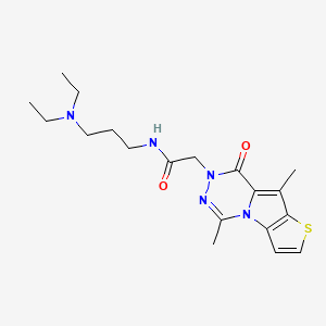 molecular formula C19H27N5O2S B10822758 N-[3-(diethylamino)propyl]-2-(7,12-dimethyl-9-oxo-5-thia-1,10,11-triazatricyclo[6.4.0.02,6]dodeca-2(6),3,7,11-tetraen-10-yl)acetamide 