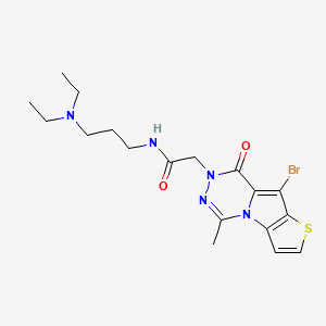 molecular formula C18H24BrN5O2S B10822761 2-(7-bromo-12-methyl-9-oxo-5-thia-1,10,11-triazatricyclo[6.4.0.02,6]dodeca-2(6),3,7,11-tetraen-10-yl)-N-[3-(diethylamino)propyl]acetamide 