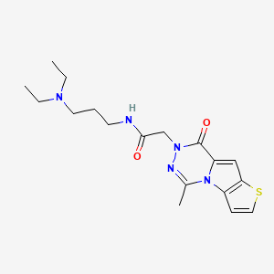 molecular formula C18H25N5O2S B10822788 N-[3-(diethylamino)propyl]-2-(12-methyl-9-oxidanylidene-5-thia-1,10,11-triazatricyclo[6.4.0.0^2,6]dodeca-2(6),3,7,11-tetraen-10-yl)ethanamide 