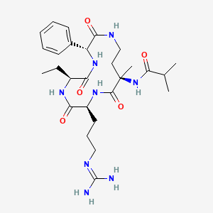 molecular formula C27H42N8O5 B10822806 isobutyryl-D-aMeDab(1)-Arg-Abu-D-Phg-(1) 