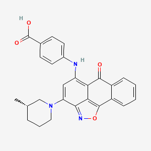 molecular formula C27H23N3O4 B10822875 4-[[12-[(3S)-3-methylpiperidin-1-yl]-8-oxo-15-oxa-14-azatetracyclo[7.6.1.02,7.013,16]hexadeca-1(16),2,4,6,9,11,13-heptaen-10-yl]amino]benzoic acid 