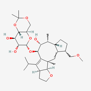 molecular formula C32H50O9 B10822964 (4aR,6S,7R,8R,8aS)-6-[[(1R,4S,7S,8R,9R,10R,13S,17S)-9-hydroxy-4-(methoxymethyl)-1,8-dimethyl-12-propan-2-yl-16-oxatetracyclo[9.6.0.03,7.013,17]heptadeca-2,11-dien-10-yl]oxy]-2,2-dimethyl-4,4a,6,7,8,8a-hexahydropyrano[3,2-d][1,3]dioxine-7,8-diol 