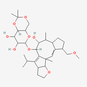 molecular formula C32H50O9 B10823013 6-[[9-Hydroxy-4-(methoxymethyl)-1,8-dimethyl-12-propan-2-yl-16-oxatetracyclo[9.6.0.03,7.013,17]heptadeca-2,11-dien-10-yl]oxy]-2,2-dimethyl-4,4a,6,7,8,8a-hexahydropyrano[3,2-d][1,3]dioxine-7,8-diol 