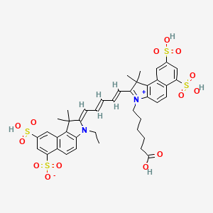 molecular formula C41H44N2O14S4 B10823030 (2Z)-2-[(2E,4E)-5-[3-(5-carboxypentyl)-1,1-dimethyl-6,8-disulfobenzo[e]indol-3-ium-2-yl]penta-2,4-dienylidene]-3-ethyl-1,1-dimethyl-8-sulfobenzo[e]indole-6-sulfonate 