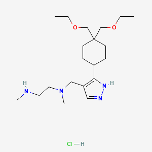 molecular formula C20H39ClN4O2 B10823057 N'-[[5-[4,4-bis(ethoxymethyl)cyclohexyl]-1H-pyrazol-4-yl]methyl]-N,N'-dimethylethane-1,2-diamine;hydrochloride 