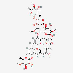 molecular formula C60H98O23 B10823418 (3E,5E,7Z,11Z,13E,15E)-20-[(1R)-1-[(2S,3R,4R,5S,6R)-5-[(2S,4S,5S,6R)-5-[(2S,4R,5R,6R)-4,5-dihydroxy-4,6-dimethyloxan-2-yl]oxy-4-hydroxy-6-methyloxan-2-yl]oxy-2,4-dihydroxy-3-methoxy-6-(3-methoxypropyl)-5-methyloxan-2-yl]ethyl]-10-[(2S,3R,4R,5S,6R)-3,4-dihydroxy-5-methoxy-6-methyloxan-2-yl]oxy-17-hydroxy-7-(hydroxymethyl)-5,18-dimethoxy-3,9,11,13,15-pentamethyl-1-oxacycloicosa-3,5,7,11,13,15-hexaen-2-one 