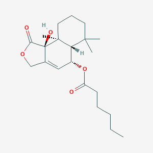 molecular formula C21H32O5 B10823573 [(5R,5aS,9aS,9bS)-9b-hydroxy-6,6,9a-trimethyl-1-oxo-3,5,5a,7,8,9-hexahydrobenzo[e][2]benzofuran-5-yl] hexanoate 