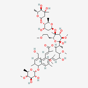 molecular formula C60H98O23 B10823639 (3E,5E,7E,11E,13E,15E)-20-[(1R)-1-[(2S,3R,4R,5S,6R)-5-[(2S,4S,5S,6R)-5-[(2S,4R,5R,6R)-4,5-dihydroxy-4,6-dimethyloxan-2-yl]oxy-4-hydroxy-6-methyloxan-2-yl]oxy-2,4-dihydroxy-3-methoxy-6-(3-methoxypropyl)-5-methyloxan-2-yl]ethyl]-10-[(2S,3R,4R,5S,6R)-3,4-dihydroxy-5-methoxy-6-methyloxan-2-yl]oxy-17-hydroxy-7-(hydroxymethyl)-5,18-dimethoxy-3,9,11,13,15-pentamethyl-1-oxacycloicosa-3,5,7,11,13,15-hexaen-2-one 