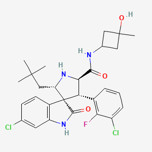 molecular formula C28H32Cl2FN3O3 B10823719 (2'R,3R,3'S,5'S)-6-chloro-3'-(3-chloro-2-fluorophenyl)-5'-(2,2-dimethylpropyl)-N-(3-hydroxy-3-methylcyclobutyl)-2-oxospiro[1H-indole-3,4'-pyrrolidine]-2'-carboxamide 