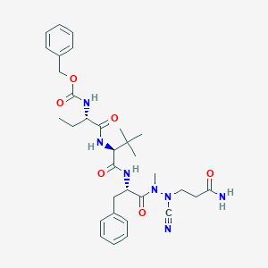 molecular formula C32H43N7O6 B10823767 benzyl N-[(2S)-1-[[(2S)-1-[[(2S)-1-[[(3-amino-3-oxopropyl)-cyanoamino]-methylamino]-1-oxo-3-phenylpropan-2-yl]amino]-3,3-dimethyl-1-oxobutan-2-yl]amino]-1-oxobutan-2-yl]carbamate 