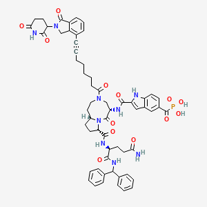 molecular formula C59H62N9O13P B10823885 (2-(((5S,8S,10aR)-8-(((S)-5-Amino-1-(benzhydrylamino)-1,5-dioxopentan-2-yl)carbamoyl)-3-(8-(2-(2,6-dioxopiperidin-3-yl)-1-oxoisoindolin-4-yl)oct-7-ynoyl)-6-oxodecahydropyrrolo[1,2-a][1,5]diazocin-5-yl)carbamoyl)-1H-indole-5-carbonyl)phosphonic acid 