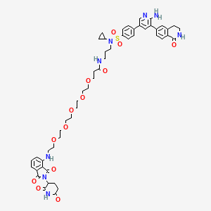 molecular formula C52H62N8O13S B10823893 N-[3-[[4-[6-amino-5-(1-oxo-3,4-dihydro-2H-isoquinolin-6-yl)pyridin-3-yl]phenyl]sulfonyl-cyclopropylamino]propyl]-3-[2-[2-[2-[2-[2-[[2-(2,6-dioxopiperidin-3-yl)-1,3-dioxoisoindol-4-yl]amino]ethoxy]ethoxy]ethoxy]ethoxy]ethoxy]propanamide 