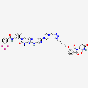 molecular formula C52H51F3N14O7 B10823933 N-[3-[7-[[6-[4-[[1-[5-[2-(2,6-dioxopiperidin-3-yl)-1,3-dioxoisoindol-4-yl]oxypentyl]triazol-4-yl]methyl]piperazin-1-yl]pyridin-3-yl]amino]-1-methyl-2-oxo-4H-pyrimido[4,5-d]pyrimidin-3-yl]-4-methylphenyl]-3-(trifluoromethyl)benzamide 