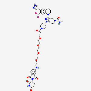 molecular formula C51H63F2N11O10 B10823952 3-[7-(difluoromethyl)-6-(1-methylpyrazol-4-yl)-3,4-dihydro-2H-quinolin-1-yl]-1-[1-[3-[2-[2-[2-[2-[[2-(2,6-dioxopiperidin-3-yl)-1,3-dioxoisoindol-5-yl]amino]ethoxy]ethoxy]ethoxy]ethoxy]propanoyl]piperidin-4-yl]-N-methyl-6,7-dihydro-4H-pyrazolo[4,3-c]pyridine-5-carboxamide 