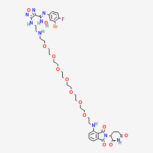 molecular formula C40H53BrFN9O13 B10823968 N'-(3-bromo-4-fluorophenyl)-4-[2-[2-[2-[2-[2-[2-[2-[2-[2-[[2-(2,6-dioxopiperidin-3-yl)-1,3-dioxoisoindol-4-yl]amino]ethoxy]ethoxy]ethoxy]ethoxy]ethoxy]ethoxy]ethoxy]ethylamino]ethylamino]-N-hydroxy-1,2,5-oxadiazole-3-carboximidamide 