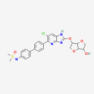 molecular formula C26H25ClN4O5S B10823987 6-[[6-chloro-5-[4-[4-[[dimethyl(oxo)-lambda6-sulfanylidene]amino]phenyl]phenyl]-1H-imidazo[4,5-b]pyridin-2-yl]oxy]-2,3,3a,5,6,6a-hexahydrofuro[3,2-b]furan-3-ol 