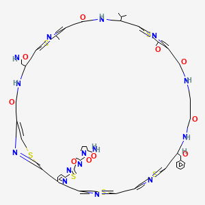 1-[2-[2-[35-[hydroxy(phenyl)methyl]-28-(methoxymethyl)-21-methyl-18-[2-(methylamino)-2-oxoethyl]-16,23,30,33-tetraoxo-25-propan-2-yl-3,13,20,27,37-pentathia-7,17,24,31,34,39,40,41,42,43-decazaheptacyclo[34.2.1.12,5.112,15.119,22.126,29.06,11]tritetraconta-1(38),2(43),4,6(11),7,9,12(42),14,19(41),21,26(40),28,36(39)-tridecaen-8-yl]-1,3-thiazol-4-yl]-4,5-dihydro-1,3-oxazole-4-carbonyl]pyrrolidine-2-carboxamide