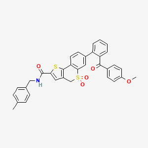 molecular formula C34H27NO5S2 B10824098 7-[2-(4-methoxybenzoyl)phenyl]-N-[(4-methylphenyl)methyl]-5,5-dioxo-4H-thieno[3,2-c]thiochromene-2-carboxamide 