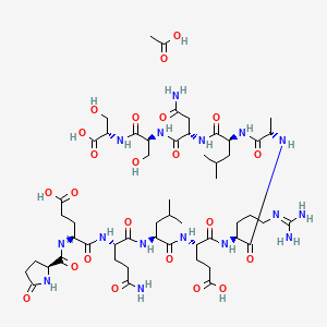 acetic acid;(4S)-5-[[(2S)-5-amino-1-[[(2S)-1-[[(2S)-1-[[(2S)-1-[[(2S)-1-[[(2S)-1-[[(2S)-4-amino-1-[[(2S)-1-[[(1S)-1-carboxy-2-hydroxyethyl]amino]-3-hydroxy-1-oxopropan-2-yl]amino]-1,4-dioxobutan-2-yl]amino]-4-methyl-1-oxopentan-2-yl]amino]-1-oxopropan-2-yl]amino]-5-(diaminomethylideneamino)-1-oxopentan-2-yl]amino]-4-carboxy-1-oxobutan-2-yl]amino]-4-methyl-1-oxopentan-2-yl]amino]-1,5-dioxopentan-2-yl]amino]-5-oxo-4-[[(2S)-5-oxopyrrolidine-2-carbonyl]amino]pentanoic acid