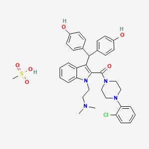 molecular formula C37H41ClN4O6S B10824247 [3-[bis(4-hydroxyphenyl)methyl]-1-[2-(dimethylamino)ethyl]indol-2-yl]-[4-(2-chlorophenyl)piperazin-1-yl]methanone;methanesulfonic acid 