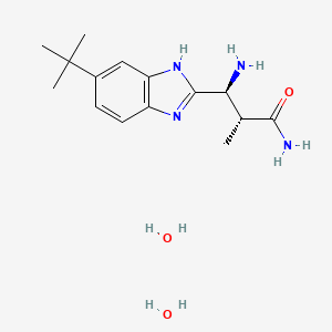 molecular formula C15H26N4O3 B10824405 (2R,3S)-3-amino-3-(6-tert-butyl-1H-benzimidazol-2-yl)-2-methylpropanamide;dihydrate 