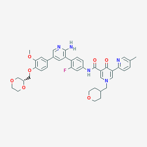 molecular formula C41H42FN5O7 B10824416 N-[4-[2-amino-5-[4-[[(2R)-1,4-dioxan-2-yl]methoxy]-3-methoxyphenyl]pyridin-3-yl]-3-fluorophenyl]-5-(5-methylpyridin-2-yl)-1-(oxan-4-ylmethyl)-4-oxopyridine-3-carboxamide 