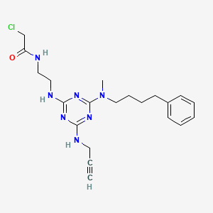 molecular formula C21H28ClN7O B10824457 2-chloro-N-[2-[[4-[methyl(4-phenylbutyl)amino]-6-(prop-2-ynylamino)-1,3,5-triazin-2-yl]amino]ethyl]acetamide 