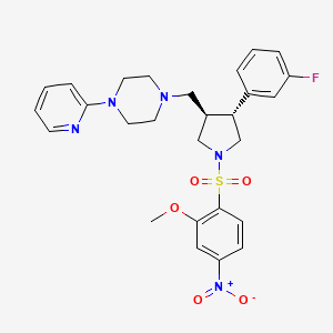 molecular formula C27H30FN5O5S B10824485 1-[[(3R,4R)-4-(3-fluorophenyl)-1-(2-methoxy-4-nitrophenyl)sulfonylpyrrolidin-3-yl]methyl]-4-pyridin-2-ylpiperazine 